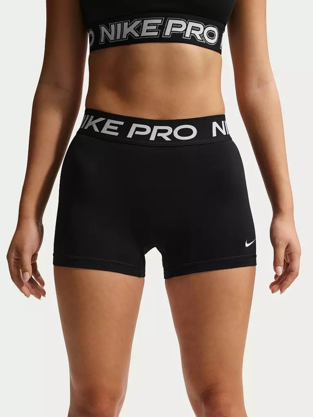 Nike Women’s Black Pro High-Waist
Mid Rise 3”Bike Shorts with no Front Seam.